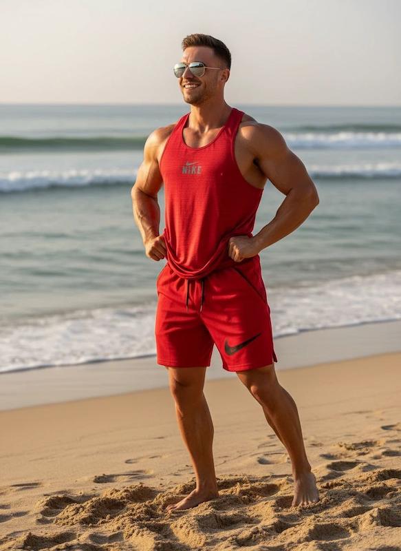 پکیج کد S2920 شامل رکابی + شلوارک با تم قرمز