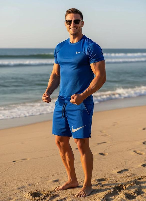 پکیج کد S2931 شامل تیشرت + شلوارک با تم آبی