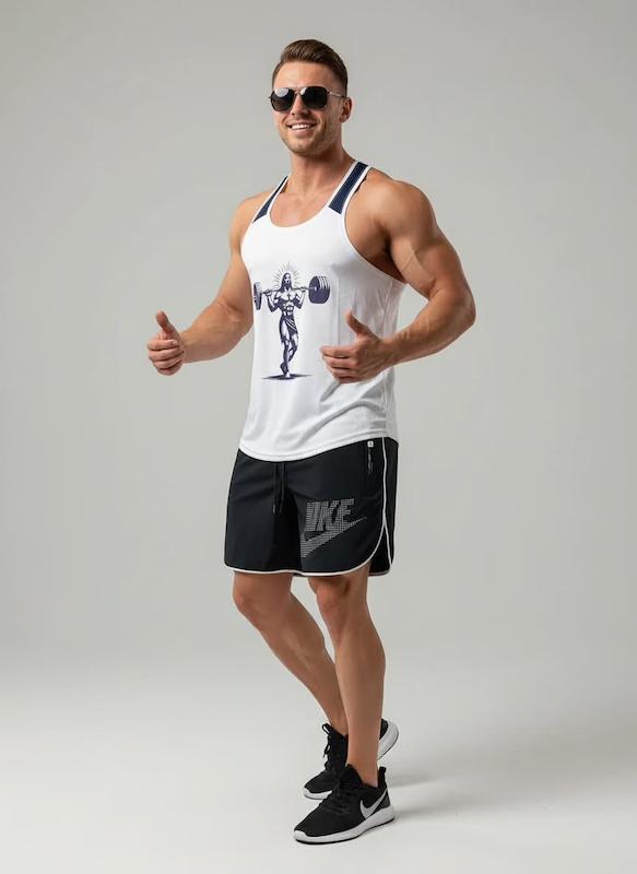 پکیج کد S3038 شامل رکابی قهرمانی + شلوارک با تم سفید سرمه ای