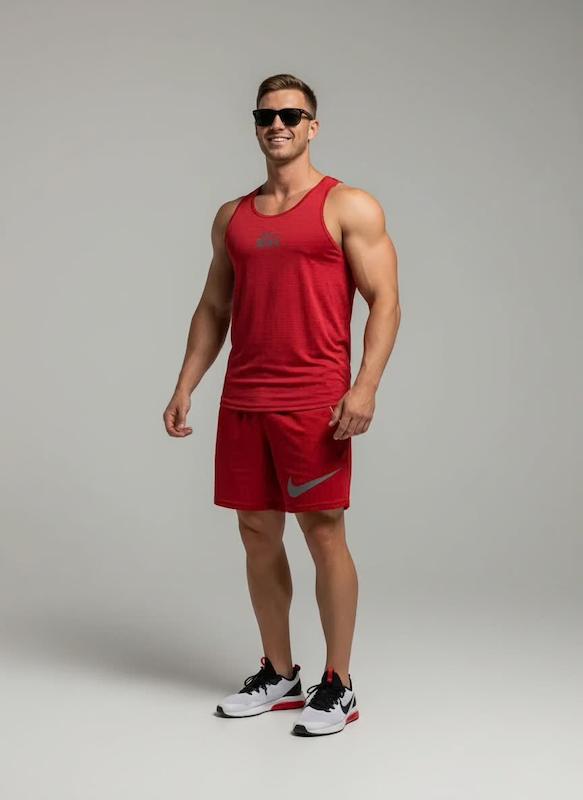 پکیج کد S3050 شامل رکابی قهرمانی + شلوارک با تم قرمز