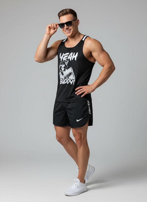 پکیج کد S3062 شامل رکابی قهرمانی + شلوارک با تم مشکی سفید