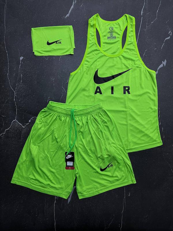 ست رکابی + شلوارک + اسکارف نایک ایر با رنگ فسفری حراجی -2XL