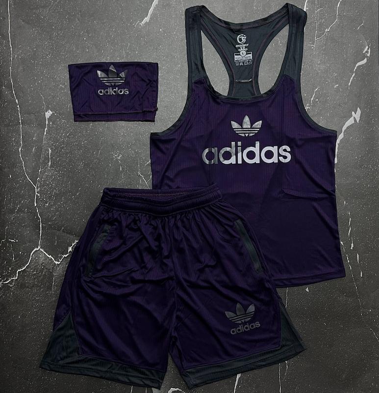 ست رکابی + شلوارک + اسکارف آدیداس با رنگ بنفش نوک مدادی حراجی -L