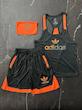 ست رکابی + شلوارک + اسکارف آدیداس با رنگ نوک مدادی نارنجی حراجی -L