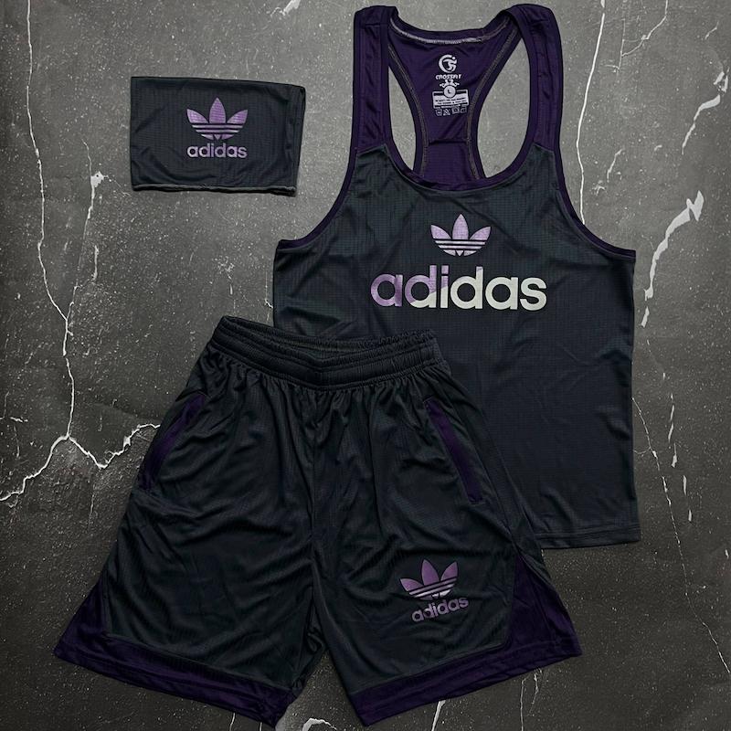 ست رکابی شلوارک و اسکارف آدیداس با رنگ نوک مدادی بنفش حراجی -XL