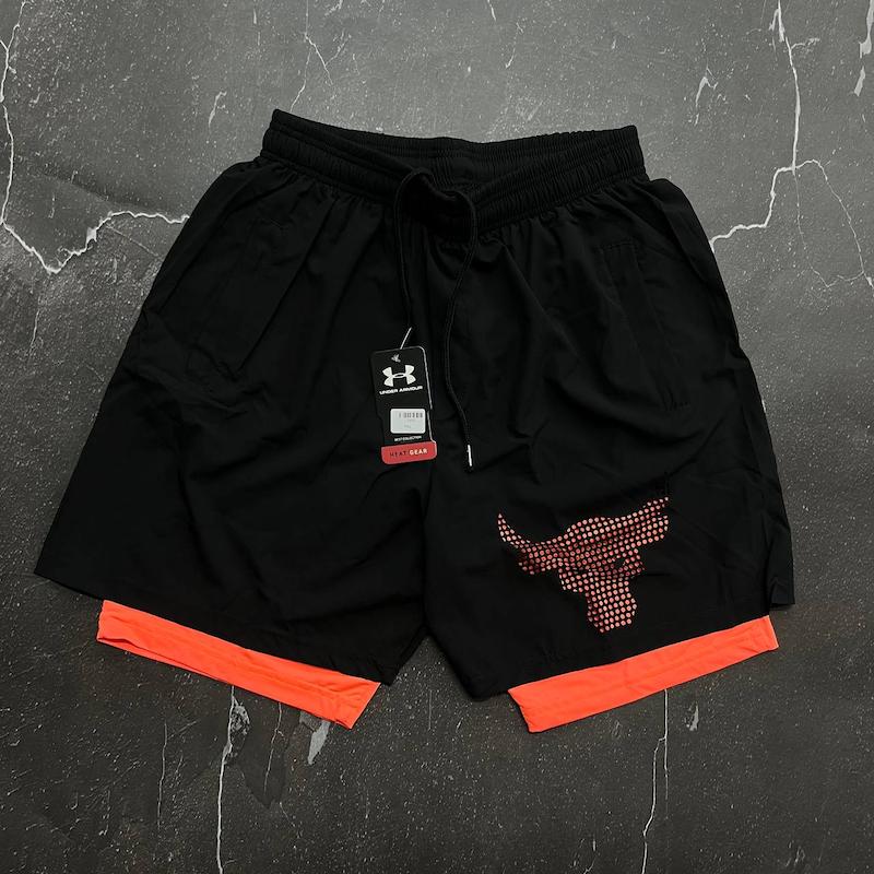 شلوارک کشاله دار راک با رنگ مشکی نارنجی حراجی - 3XL