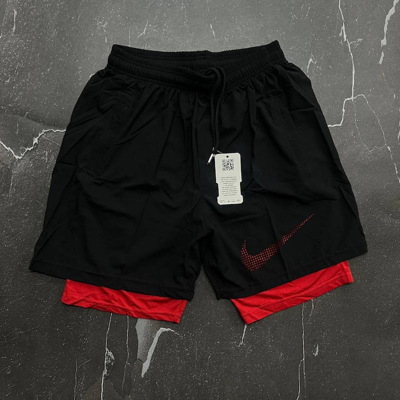 شلوارک کشاله دار نایکی با رنگ مشکی قرمز حراجی - 3XL