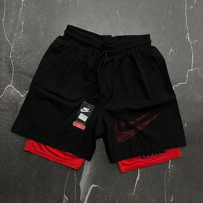 شلوارک کشاله دار دبل نایکی با رنگ مشکی قرمز حراجی - 3XL