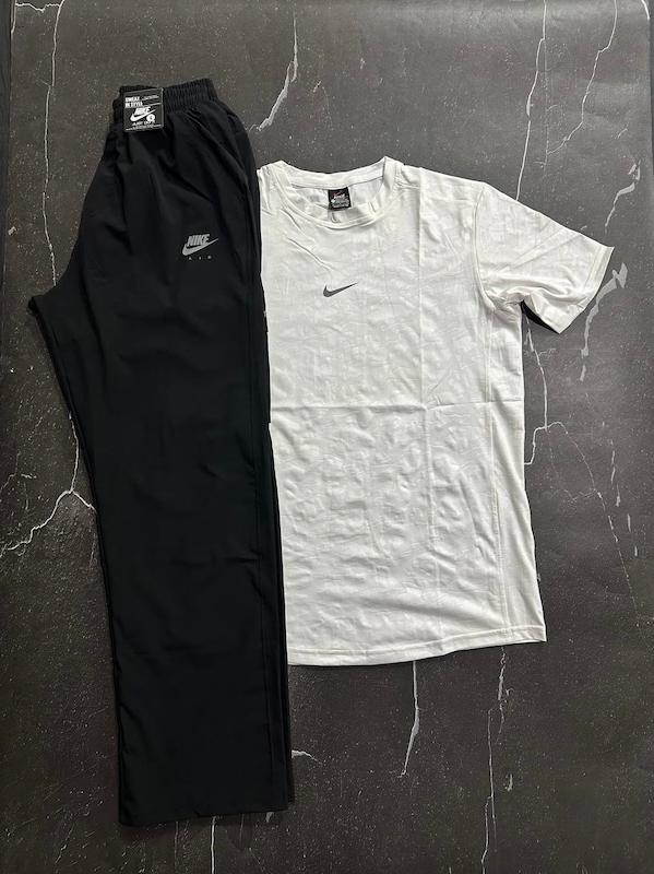 پکیج کد S3094 شامل تیشرت + شلوار نیم بگ با تم سفید مشکی