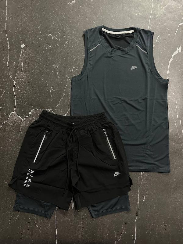 پکیج کد S3117 شامل رکابی حلقه ای + شلوارک کشاله دار با تم نوک‌مدادی مشکی