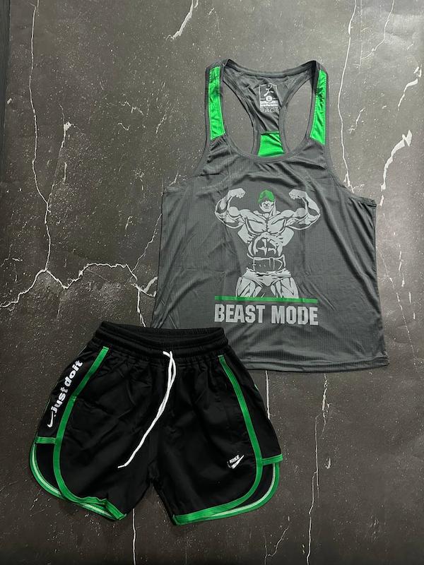 پکیج کد S3167 شامل رکابی قهرمانی + شلوارک با تم نوک مدادی سبز