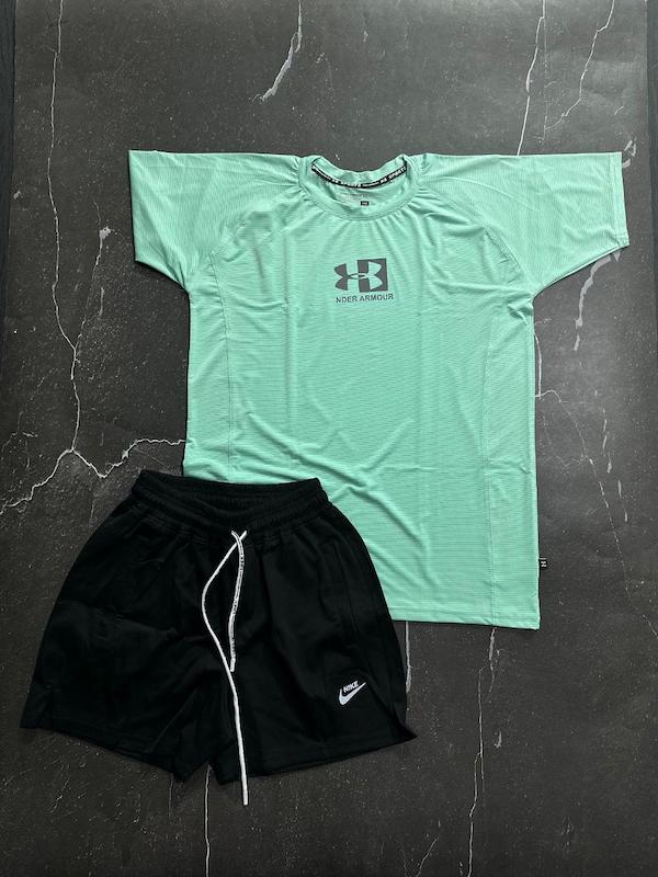 پکیج کد S3170 شامل تیشرت + شلوارک با تم سبز مشکی