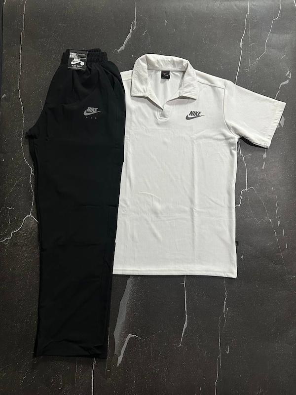 پکیج کد S3172 شامل تیشرت یقه دار + شلوار نیم بگ با تم سفید مشکی