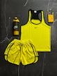 پکیج کد S3186 شامل رکابی قهرمانی + شلوارک + جوراب ساقدار + شیکر دو تیکه با تم زرد