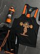 پکیج کد S3188 شامل رکابی قهرمانی + شلوارک + جوراب ساقدار + شیکر دو تیکه با تم مشکی نارنجی