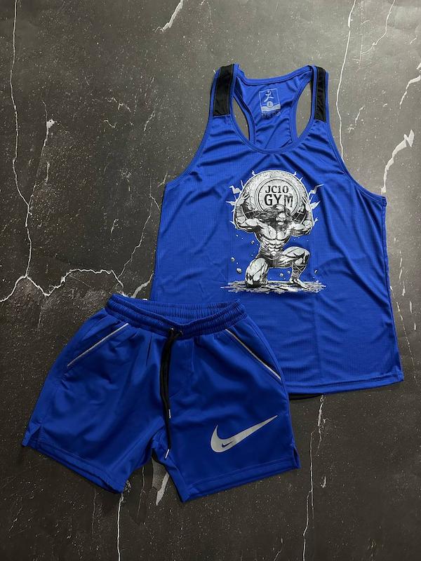 پکیج کد S3193 شامل رکابی قهرمانی + شلوارک با تم آبی مشکی