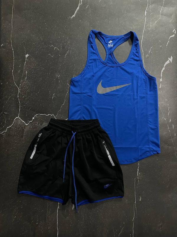 پکیج کد S3195 شامل رکابی قهرمانی + شلوارک با تم آبی مشکی