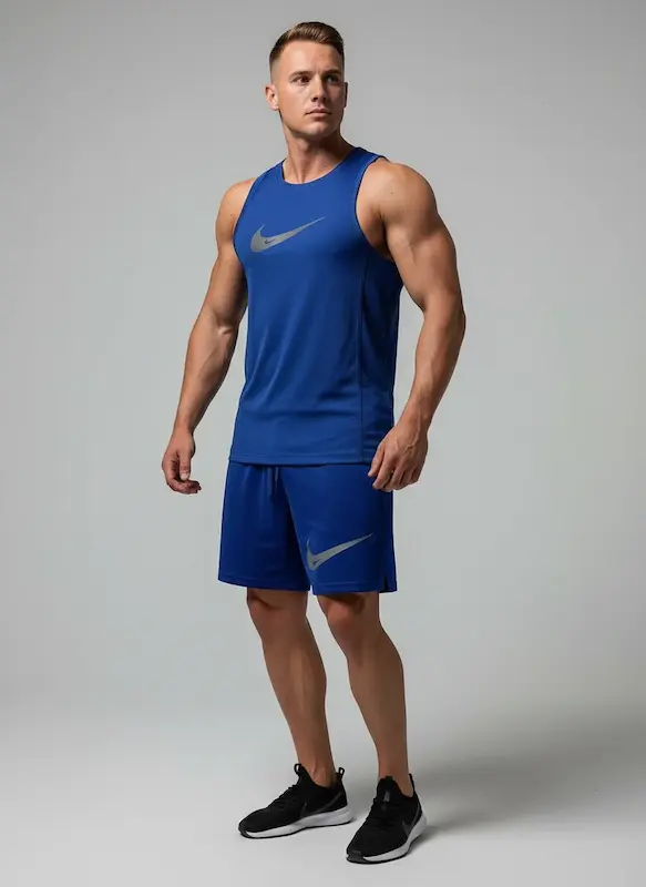 پکیج کد S3214 شامل رکابی حلقه ای + شلوارک با تم آبی