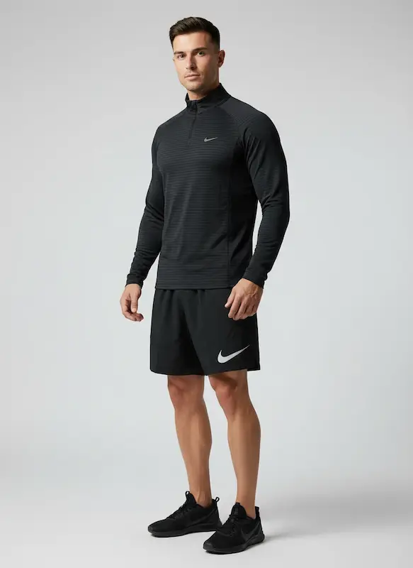 پکیج کد S3216 شامل تیشرت آستین بلند نیم زیپ + شلوارک با تم نوک مدادی