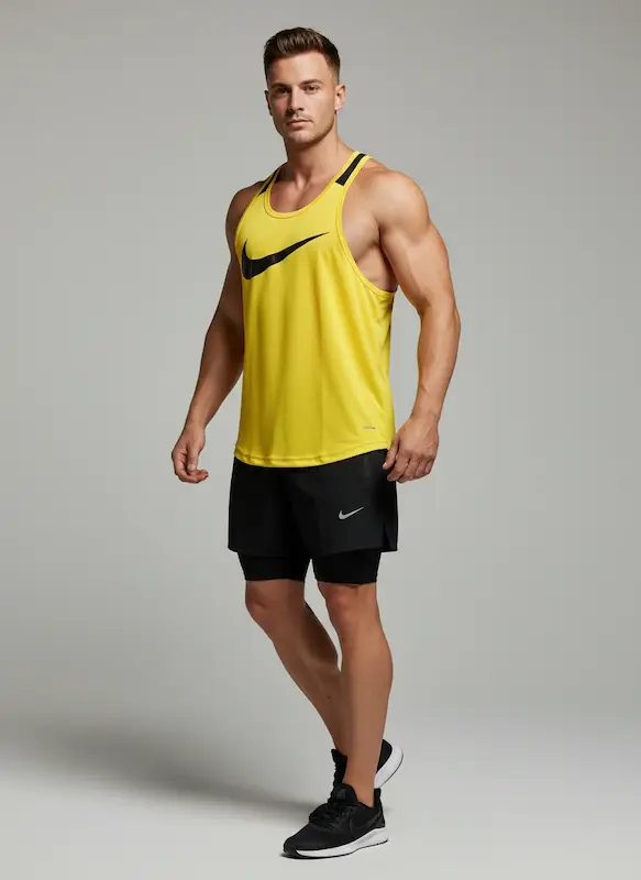 پکیج کد S3217 شامل رکابی قهرمانی + شلوارک کشاله دار با تم زرد مشکی