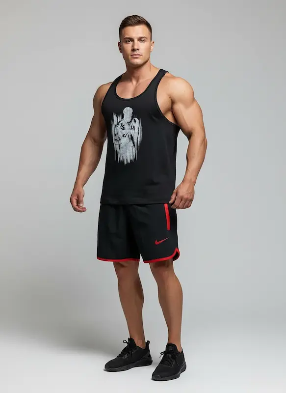 پکیج کد S3240 شامل رکابی قهرمانی + شلوارک با تم مشکی قرمز