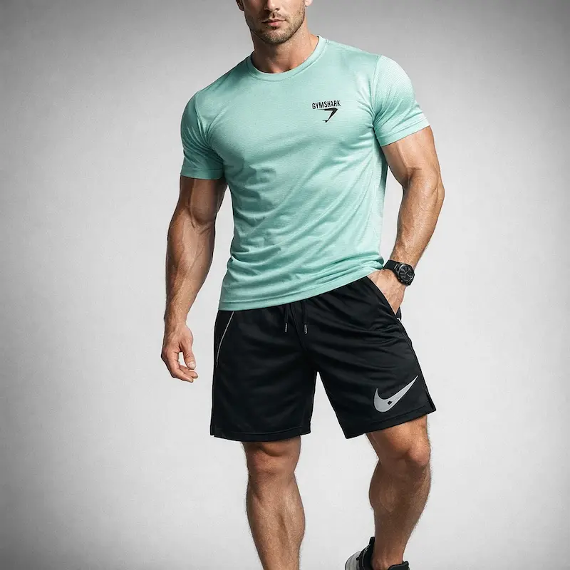 پکیج کد S3244 شامل تیشرت + شلوارک با تم سبز مشکی