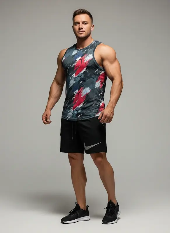 پکیج کد S3253 شامل رکابی حلقه ای + شلوارک با تم طوسی قرمز