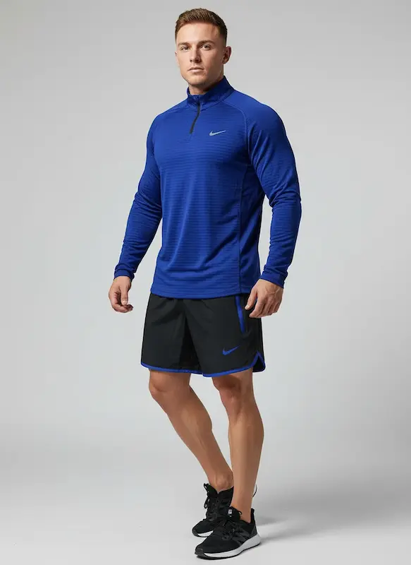 پکیج کد S3257 شامل تیشرت آستین بلند + شلوارک با تم آبی مشکی