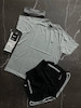 کد پکیجS3339 ‎ ست ورزشی مردانه طرح نایکی با تم طوسی مشکی‎ شامل تیشرت + شلوارک + جوراب + هدبند 🔥🖤