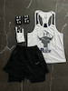 پکیج کد S3368 ست بدنسازی مردانه طرح راک با تم سفید مشکی 🔥🖤  شامل رکابی + شلوارک کشاله دار + جوراب + مچبند 