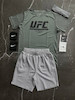 پکیج کد S3485 ست بدنسازی مردانه طرح UFC با تم  طوسی 🩶🔥  شامل تیشرت + شلوارک + هدبند + جوراب ساقدار + مچ بند چسب نانو 