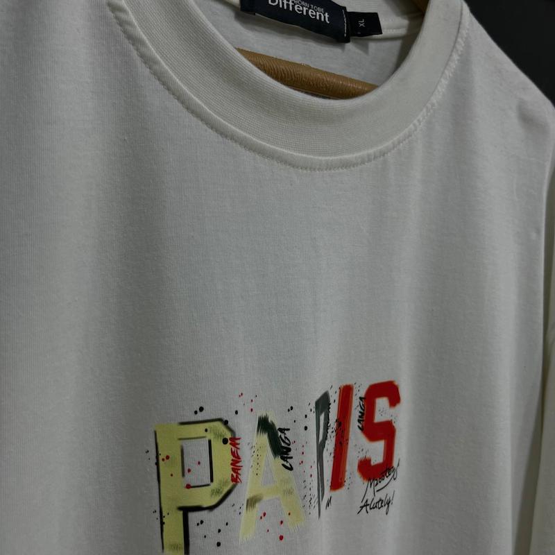 تیشرت paris پارچه دو نخ با رنگ سفید تک سایز حراجی - XL