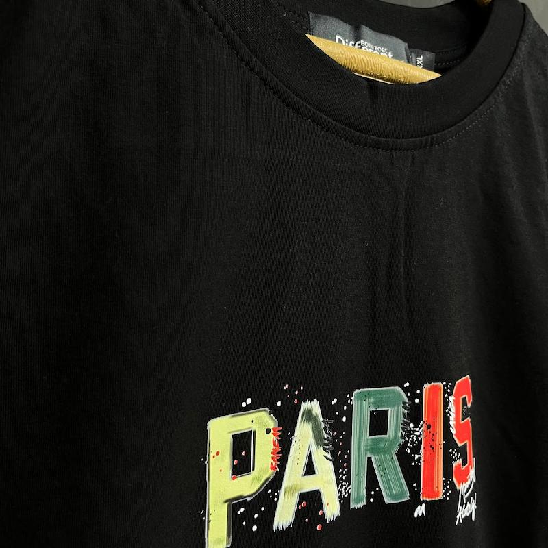 تیشرت paris پارچه دو نخ با رنگ مشکی تک سایز حراجی - 2XL