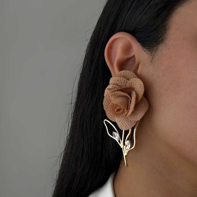 گوشواره گل پارچه ای موکا