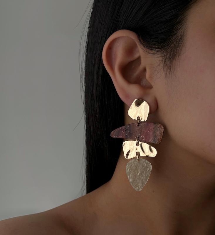 گوشواره ترکیبی طلایی و قهوه ای 