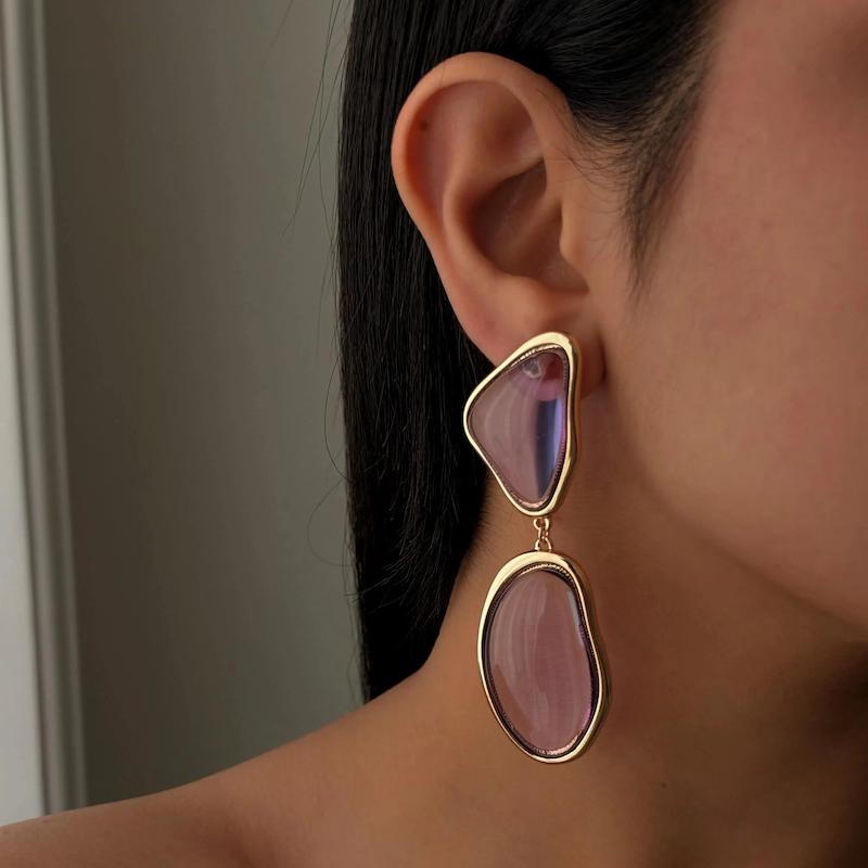 گوشواره شیشه ای دو تیکه بنفش