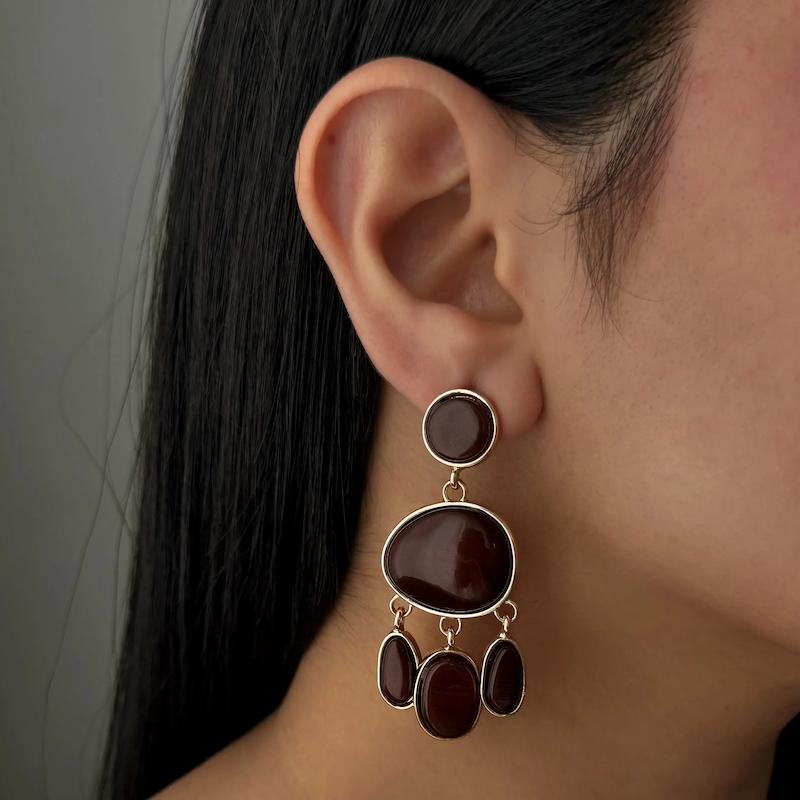 گوشواره سه آویز قهوه‌ ای