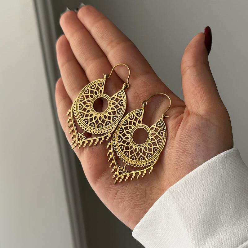 گوشواره برنج گرد آویز دار