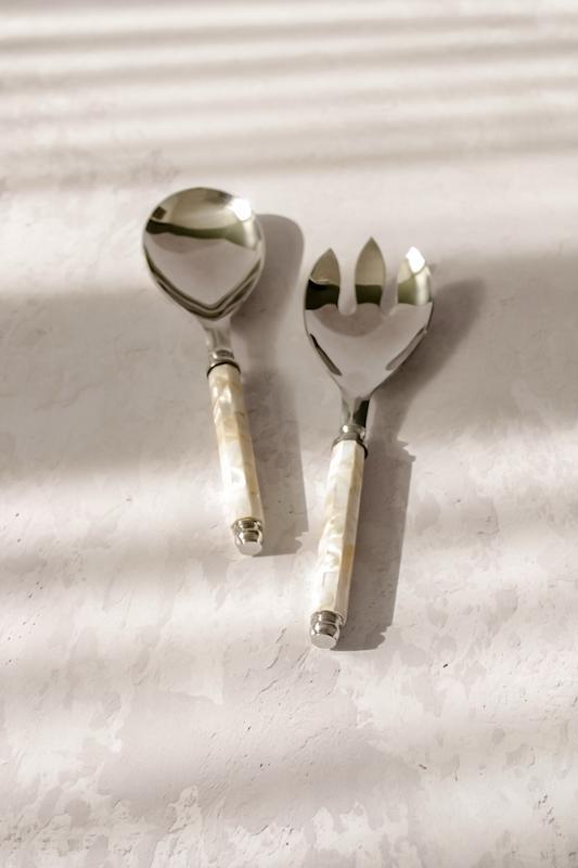 قاشق چنگال سالاد استیل دسته صدف