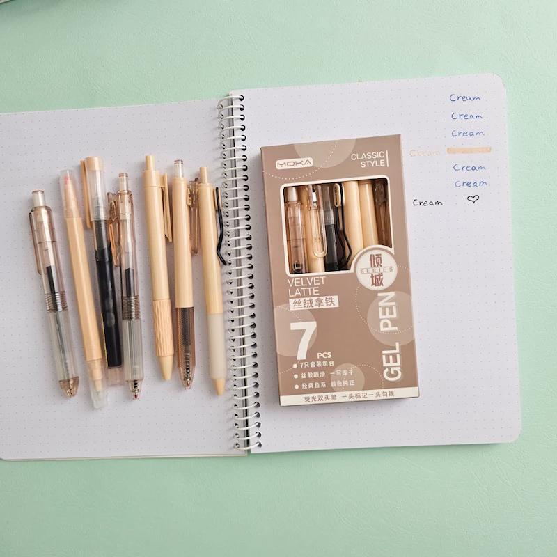 پک  ۷عددی روان نویس برند موکا/ بدنه کرمی