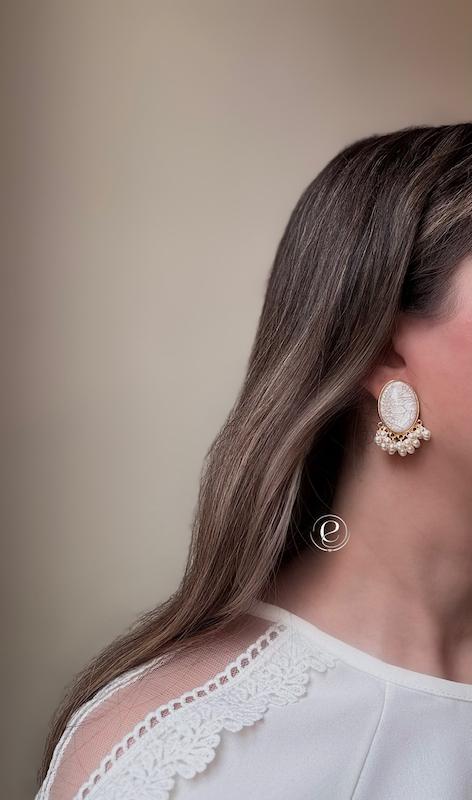 گوشواره سنگی و مروارید بیضی