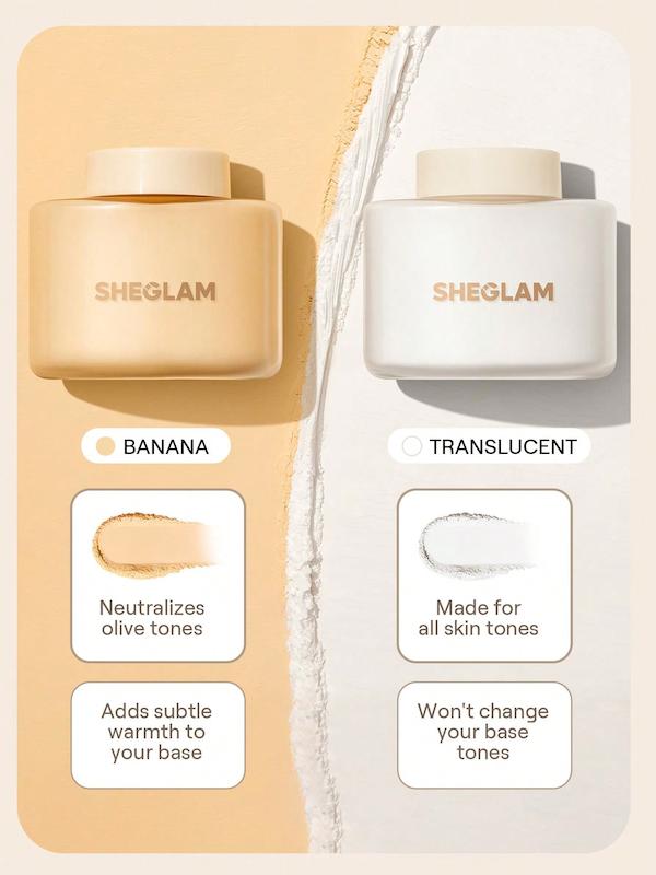 پودر فیکساتور آرایش بی‌رنگ و رنگی SHEGLAM – مدل Banana / Translucent – حجم 10گرم