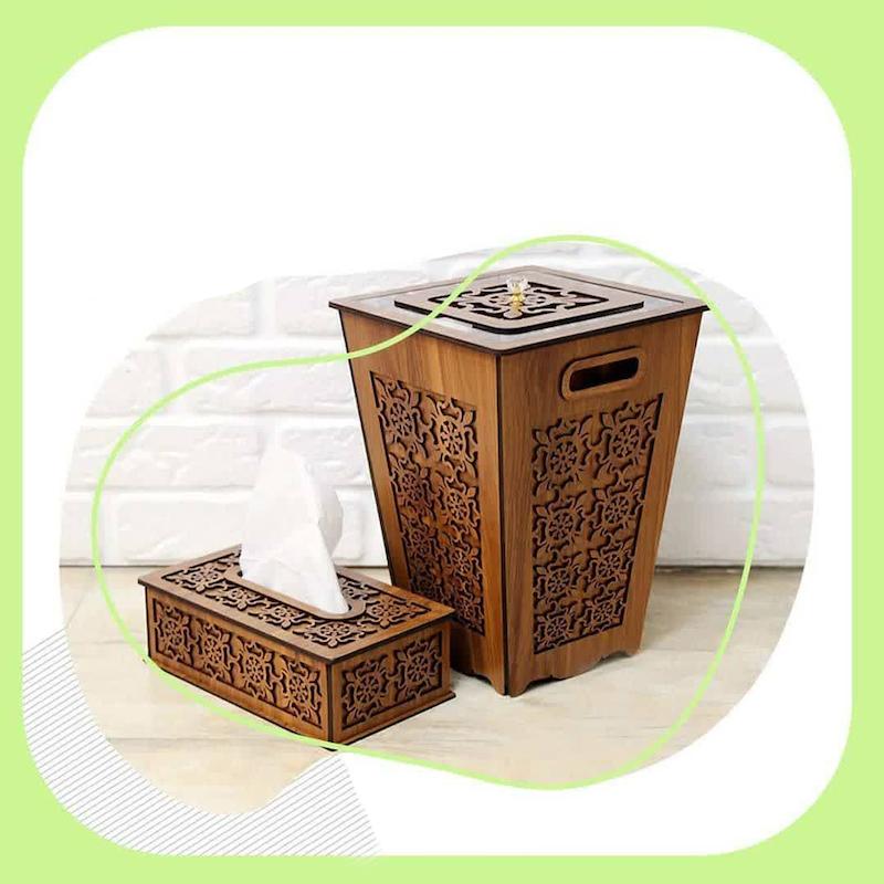 ست سطل زباله و جای دستمال کاغذی مدل خاتون 