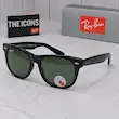 ⭐ ریبن ویفرر 2140 سایز 54 عدسی شیشه پلاریزه آنتی رفلکس RAYBAN WAYFARER رنگ مشکی سبز (فول پک)