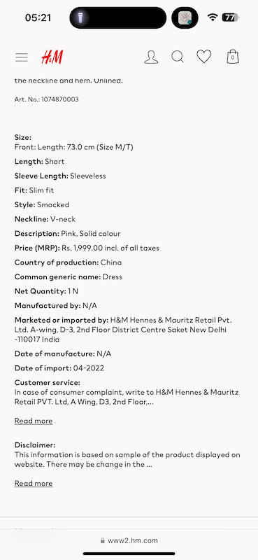 پیراهن اچ اند ام کد H&M No. 1074870003