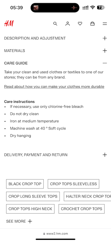 کراپ تاپ اچ اند ام H&M No. 0978696001