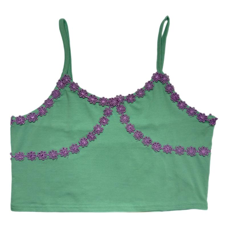 کراپ‌ تاپ پنبه ای زنانه با تریم گل بنفش ASOS Daisy street