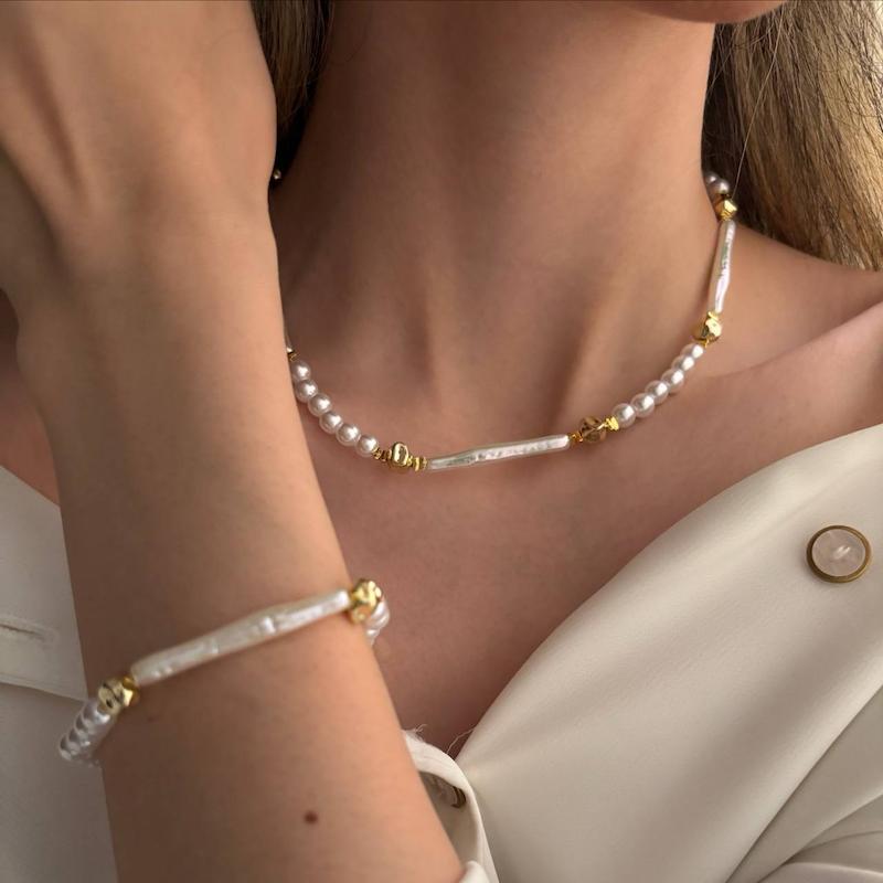 ست گردنبند و دستبند مروارید خطی