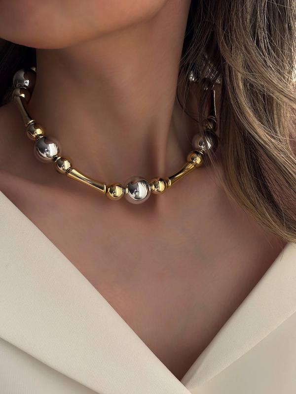 گردنبند فشن دورنگ گوی و خط