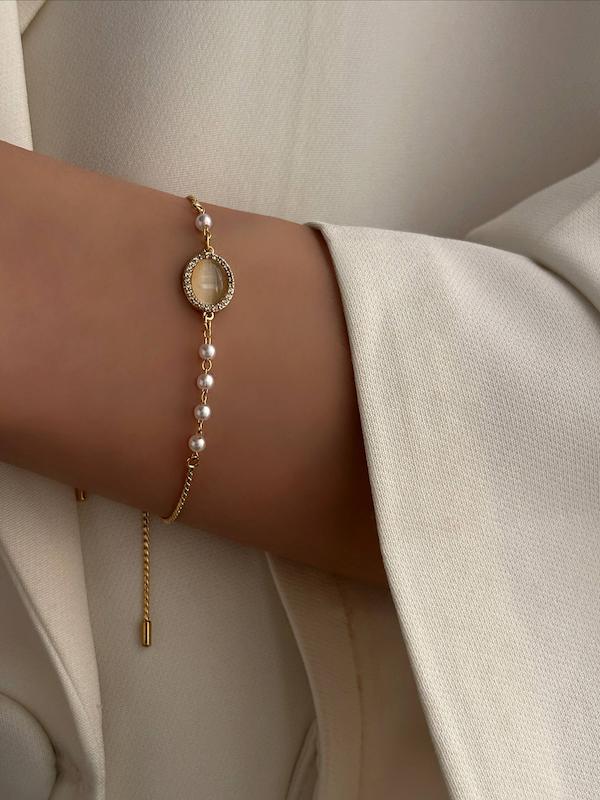 دستبند سنگ تایگر مرواریدی